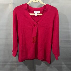 Coldwater Creek Women’s Red Knit Blouse/Sweater With Neck Accent - Sz Medium